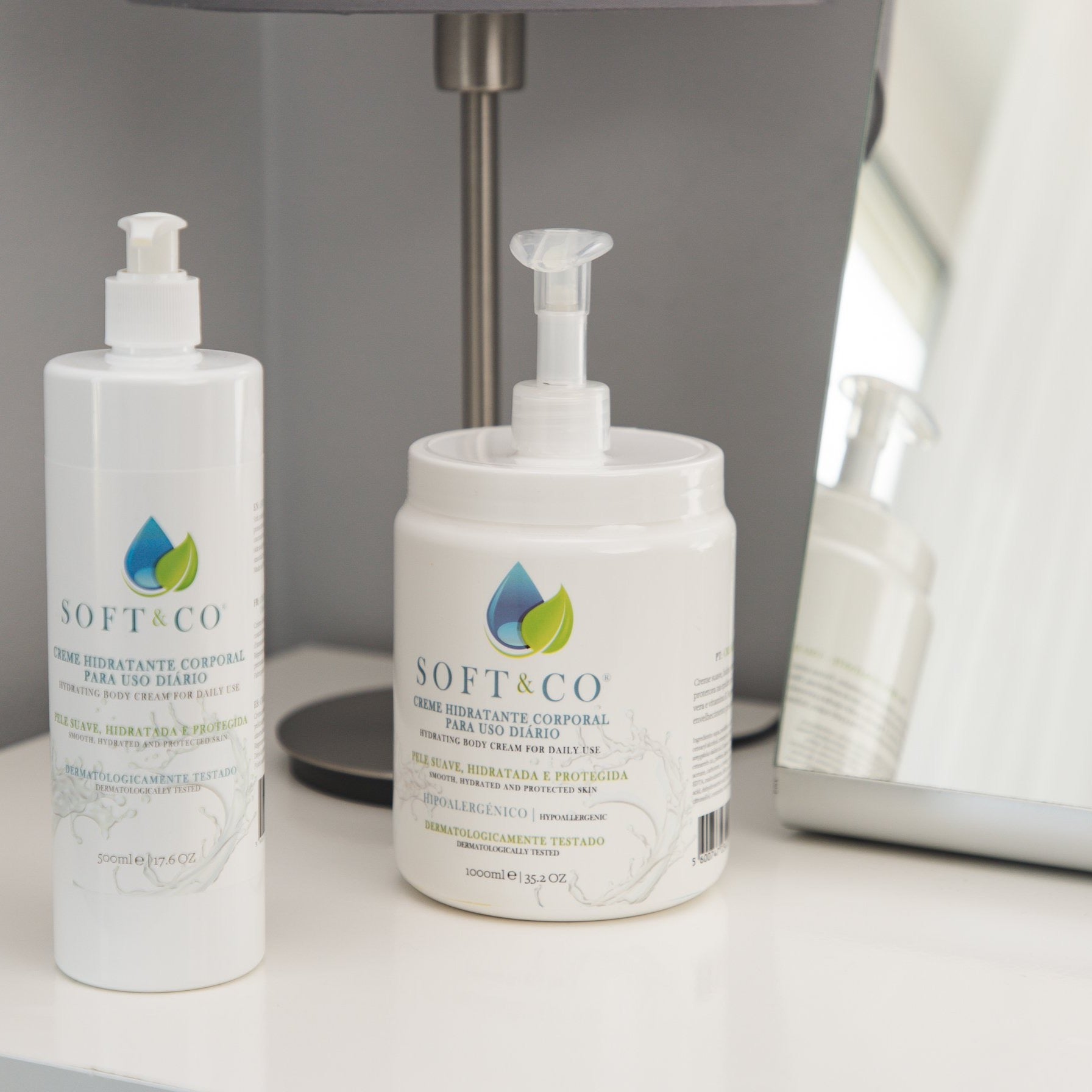 cremes hidratantes hipoalergénicos Soft&Co 500ml e 1000ml